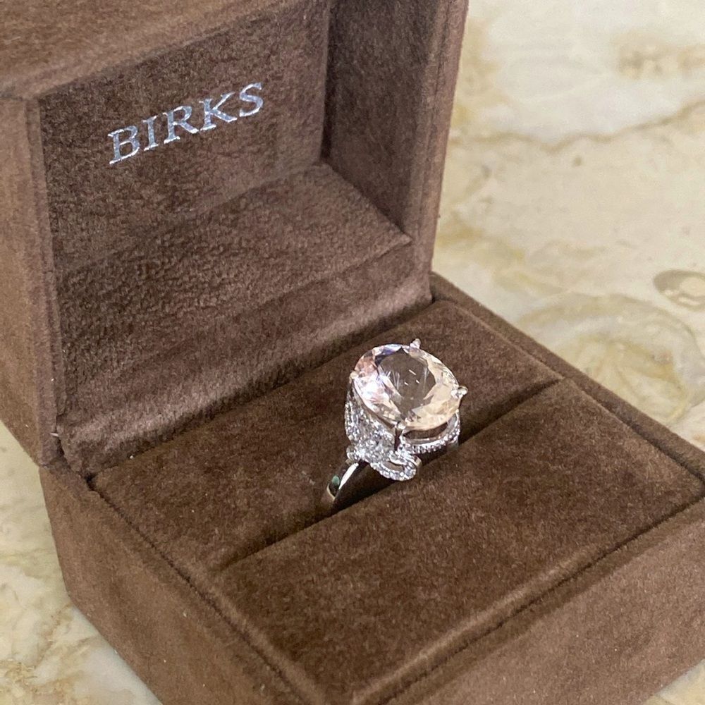 6.26 Carat Exquisite Natural Moganite and Diamond 14K Solid White Gold Ring
